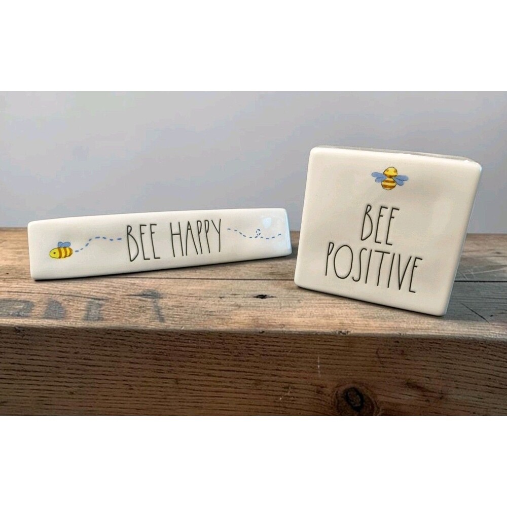 Rae Dunn Bee Happy Sign Desk  Artisan Collection By Magenta + Paper Weight Set
